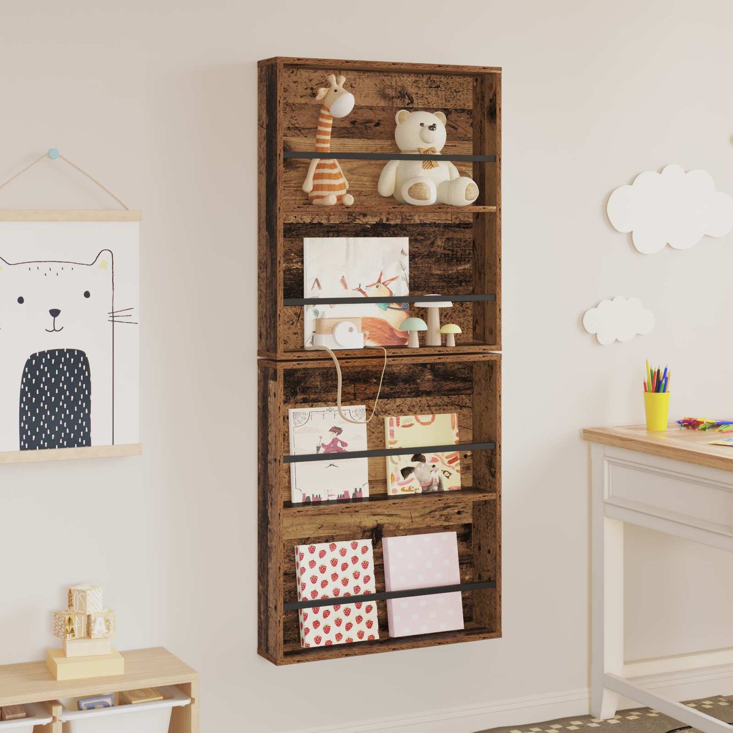 Magazin állvány 2 db Öreg fa 60 x 12 x 70 cm Szerelt Fa