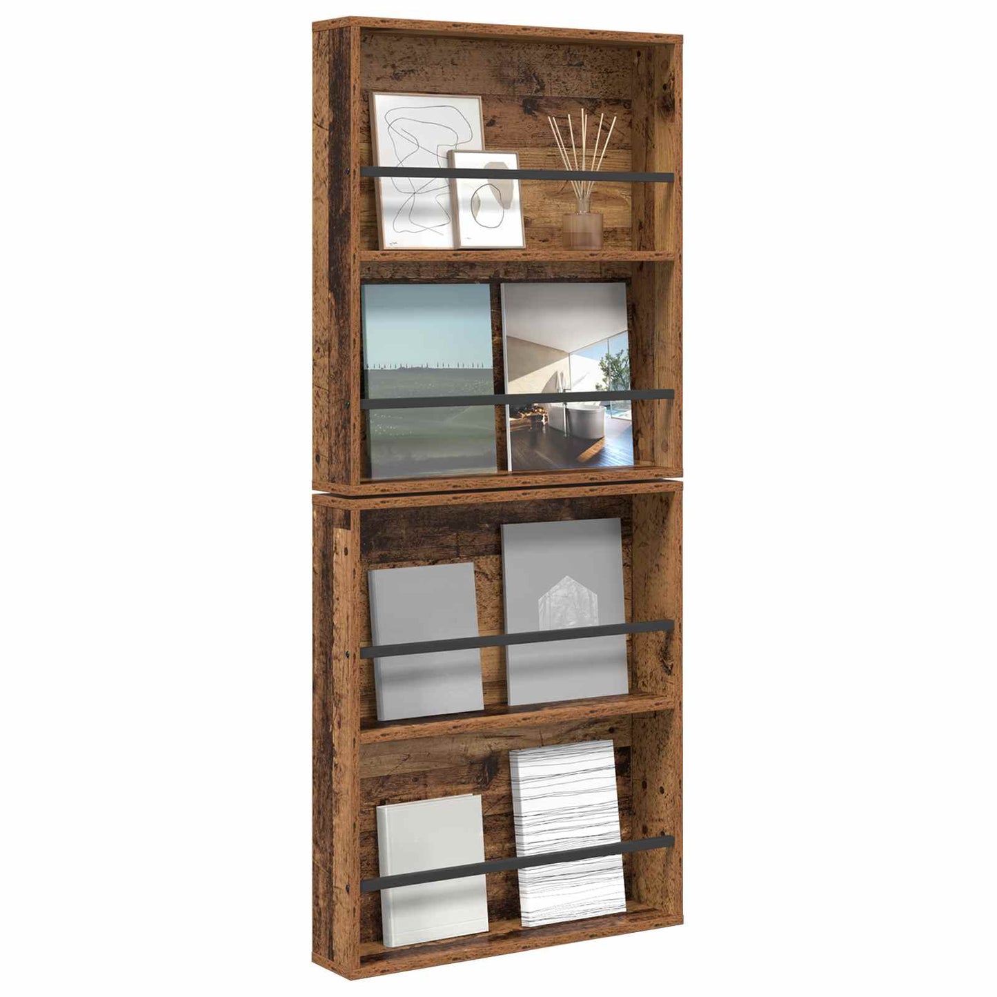 Magazin állvány 2 db Öreg fa 60 x 12 x 70 cm Szerelt Fa