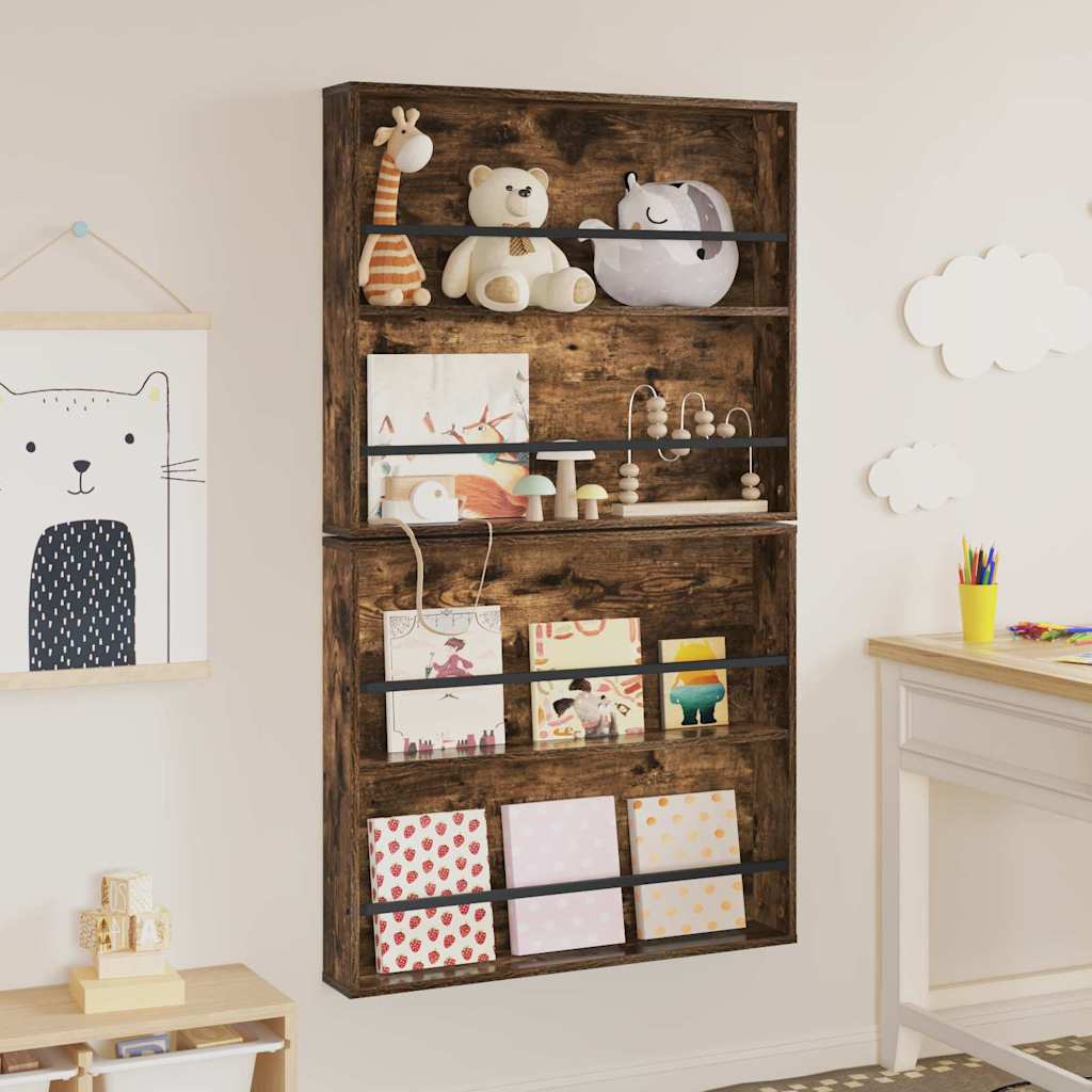 Magazin állvány 2 db Füstölt tölgy 80 x 12 x 70 cm Szerelt Fa