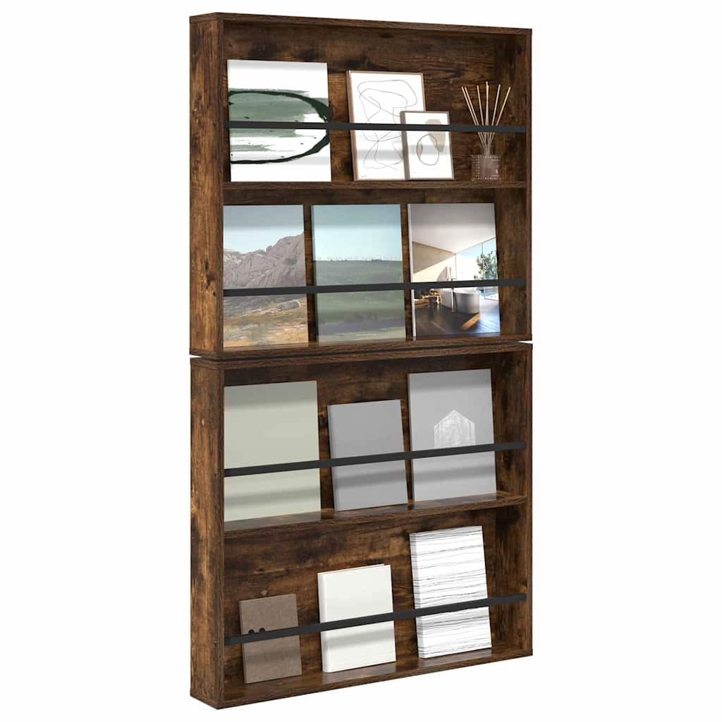 Magazin állvány 2 db Füstölt tölgy 80 x 12 x 70 cm Szerelt Fa