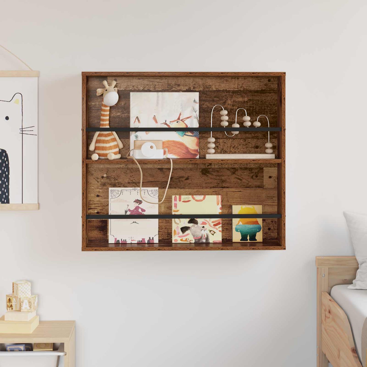 Magazin állvány polcokkal Öreg fa 80 x 12 x 70 cm Faanyag