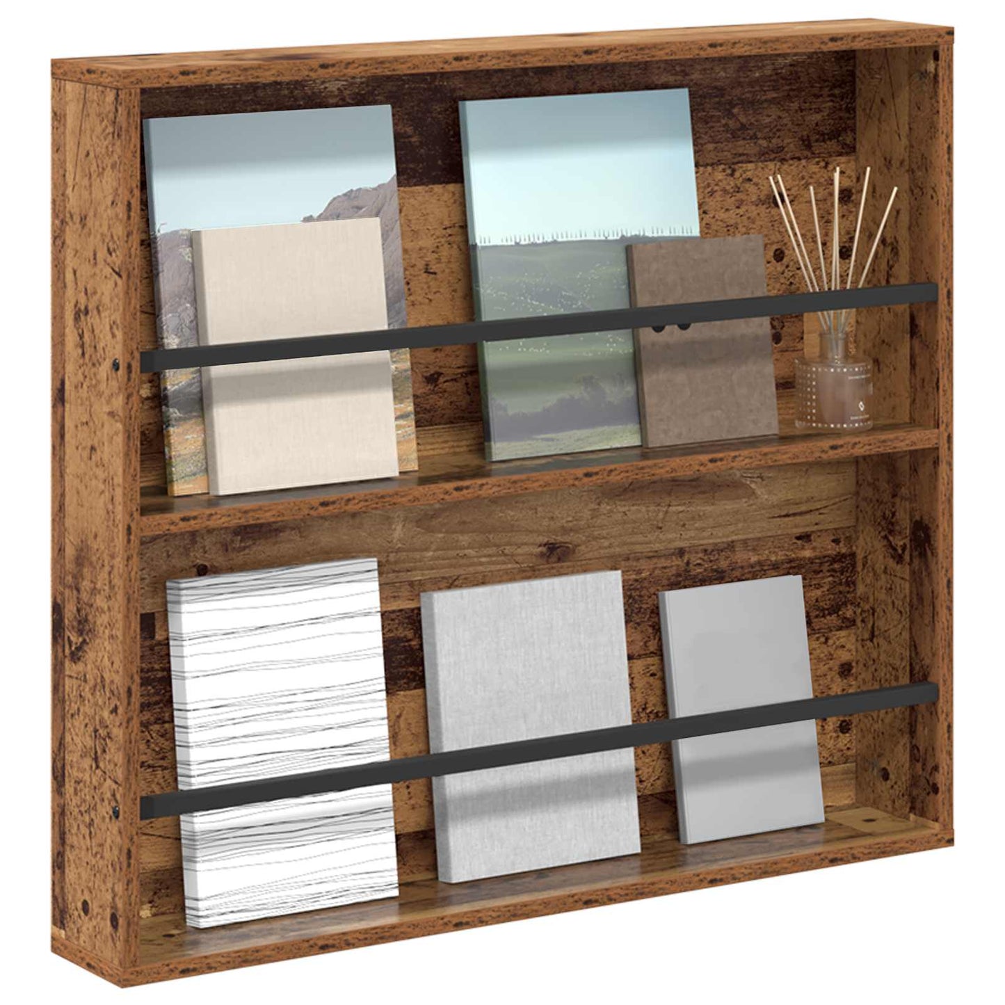 Magazin állvány polcokkal Öreg fa 80 x 12 x 70 cm Faanyag