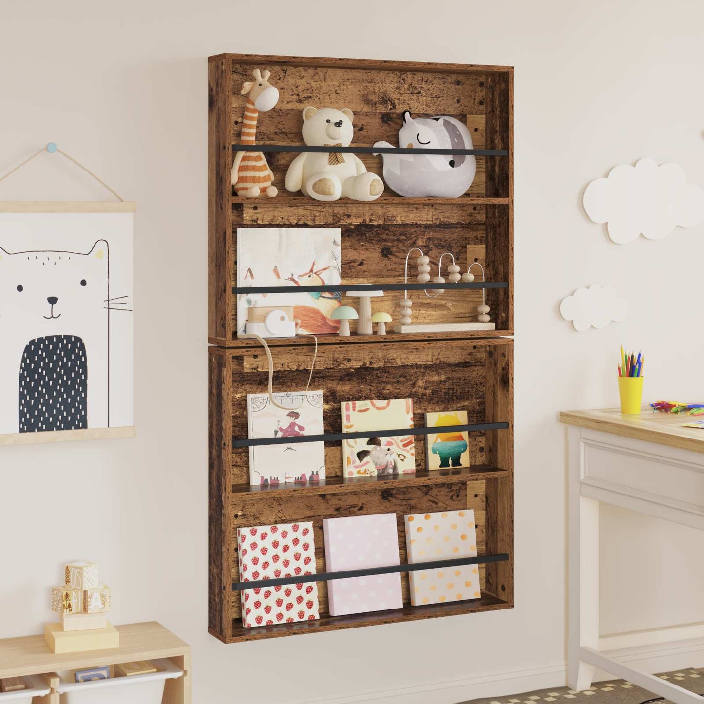 Magazin állvány 2 db Öreg fa 80 x 12 x 70 cm Szerelt Fa
