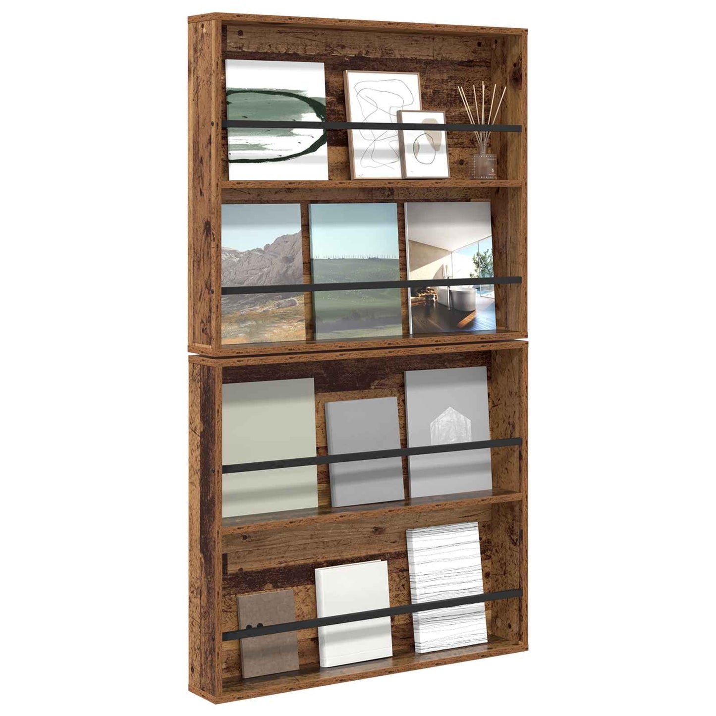 Magazin állvány 2 db Öreg fa 80 x 12 x 70 cm Szerelt Fa