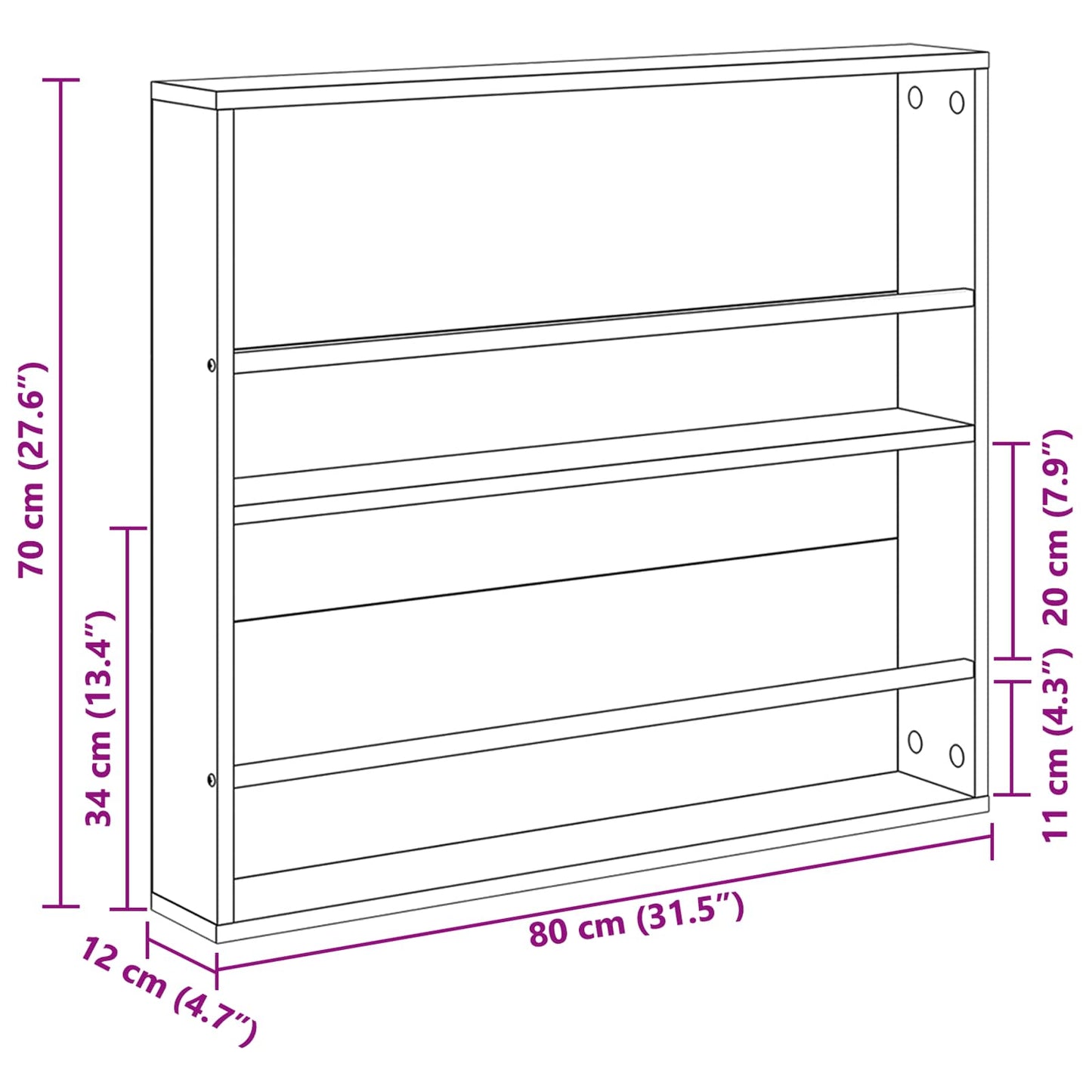 Magazin állvány 2 db Öreg fa 80 x 12 x 70 cm Szerelt Fa