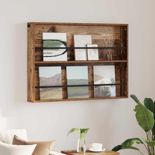 Magazin állvány polcokkal Öreg fa 100 x 12 x 70 cm Szerelt Fa