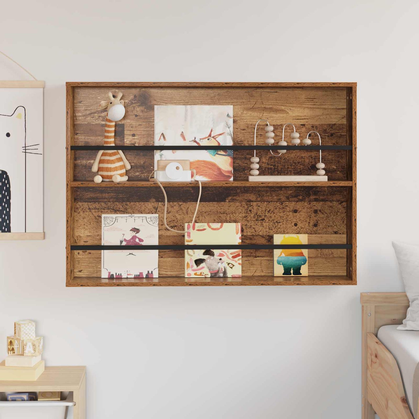Magazin állvány polcokkal Öreg fa 100 x 12 x 70 cm Faanyag