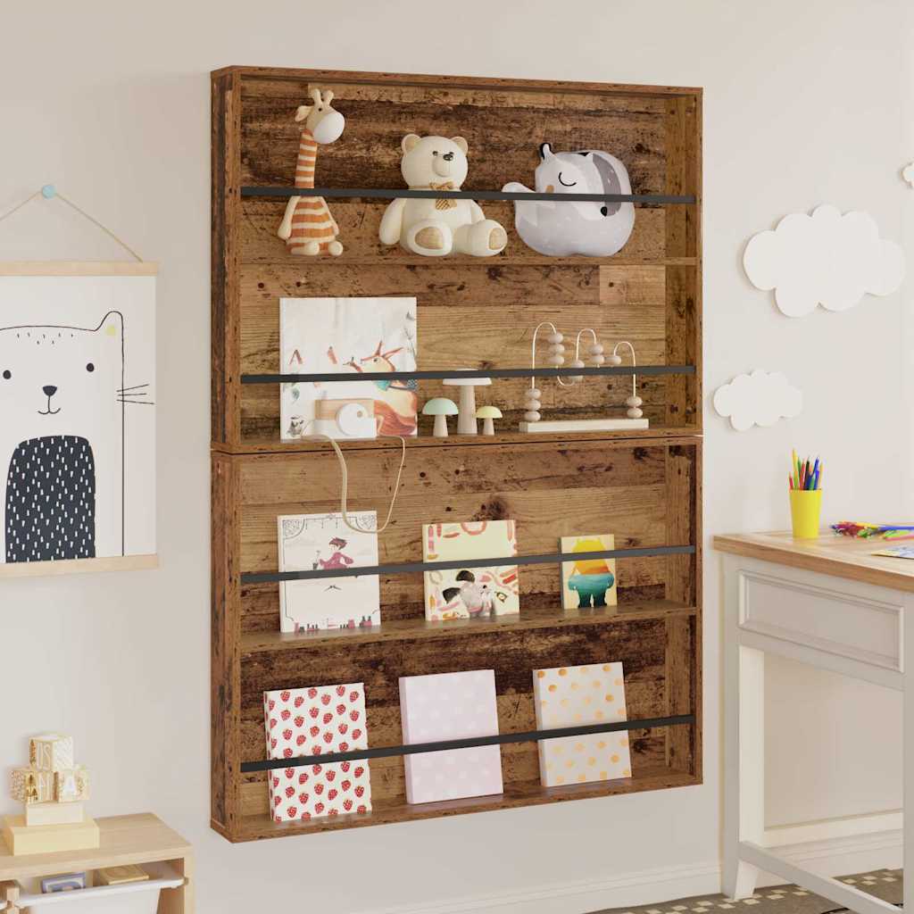 Magazin állvány 2 db Öreg fa 100 x 12 x 70 cm Szerelt Fa