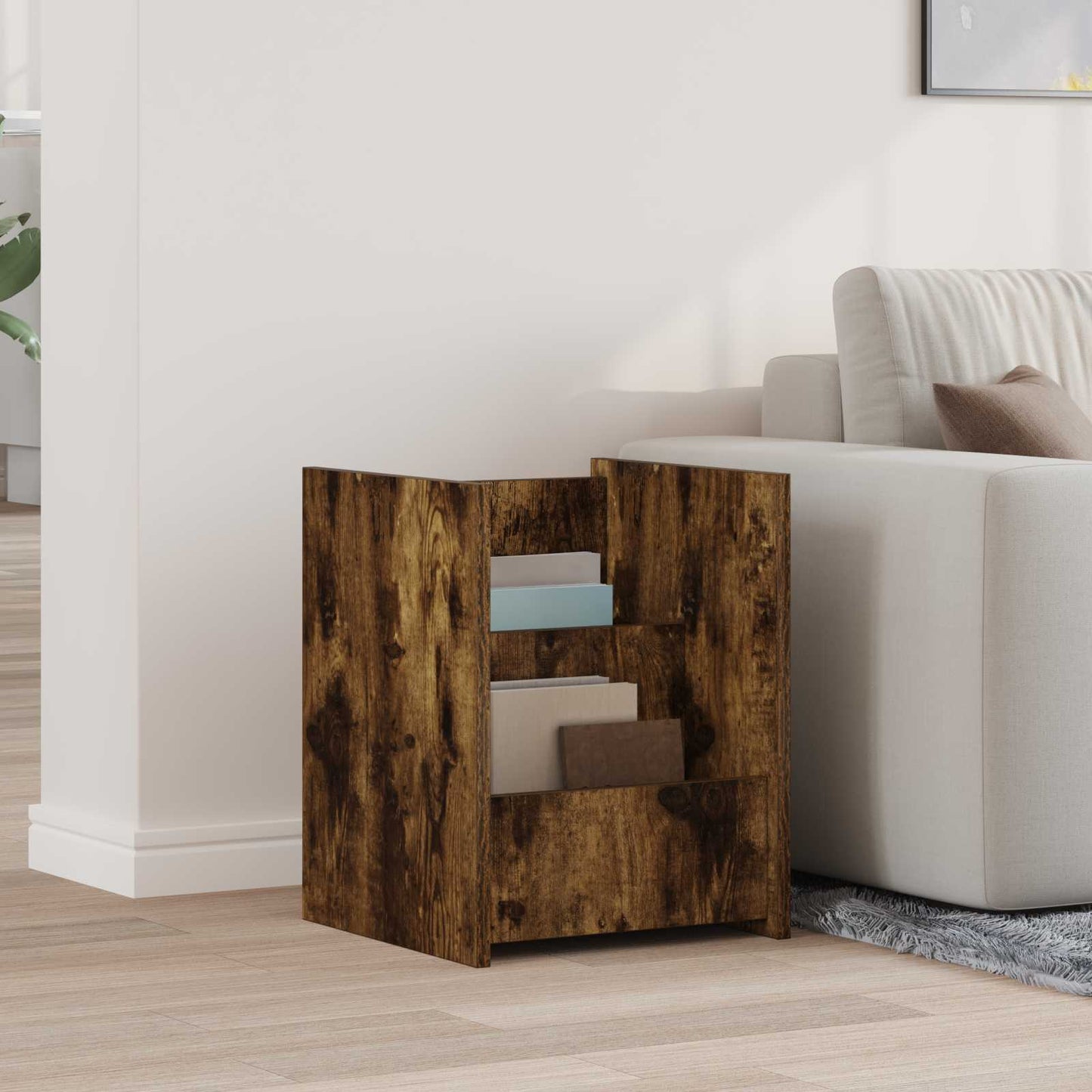 Magazin állvány Füstölt tölgy 35 x 35 x 45 cm Szerelt Fa