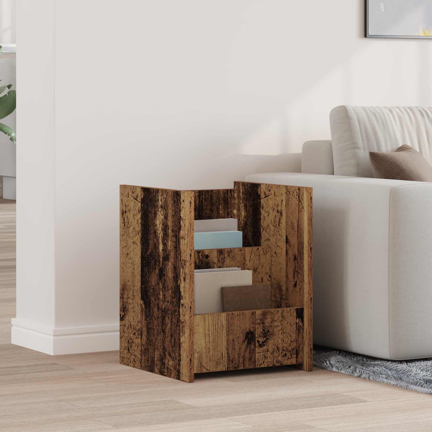 Magazin állvány polcokkal Öreg fa 35 x 35 x 45 cm Faanyag