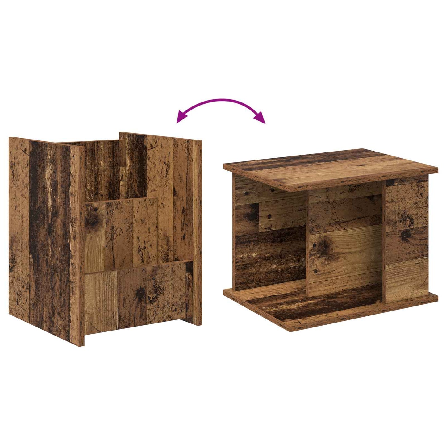 Magazin állvány polcokkal Öreg fa 35 x 35 x 45 cm Faanyag
