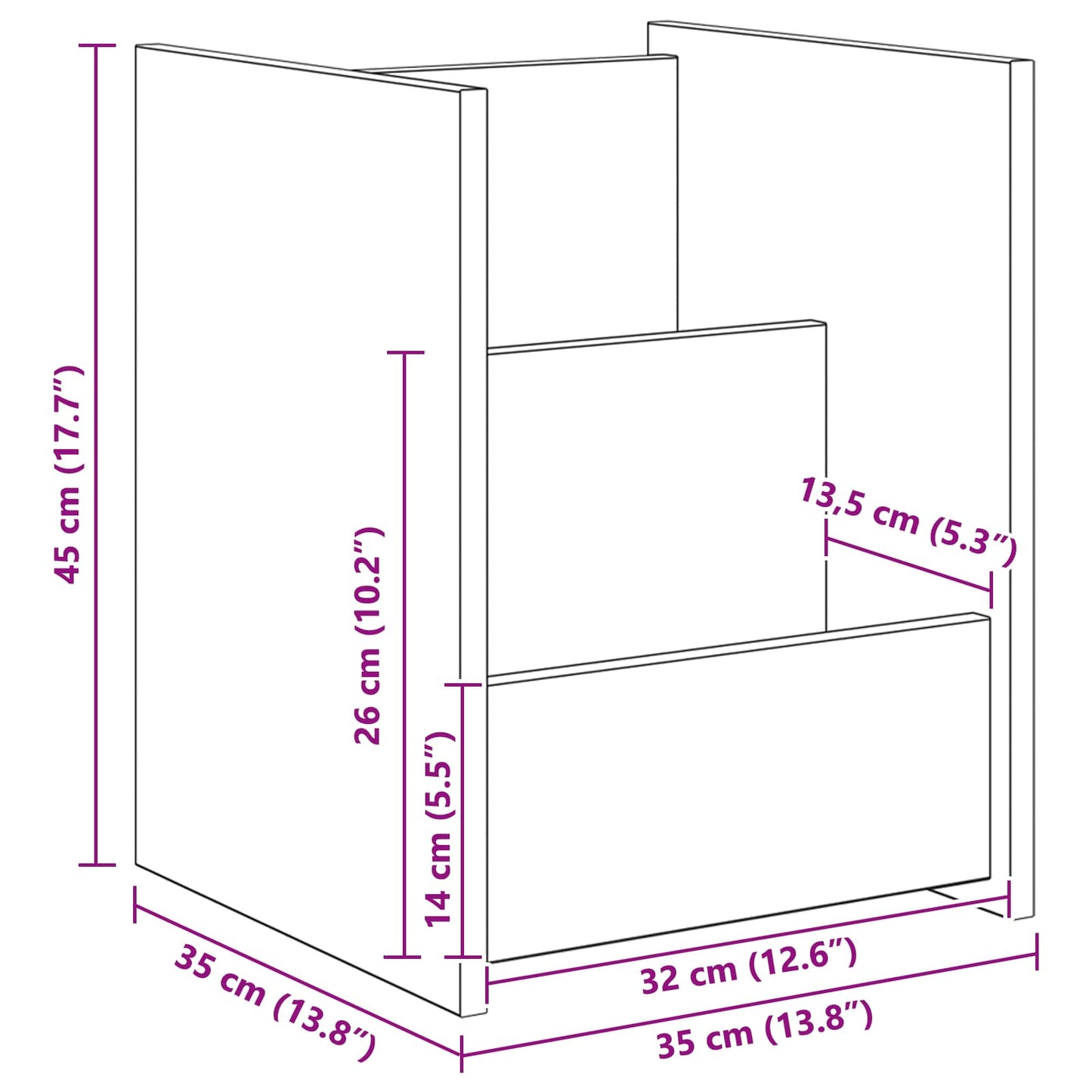 Magazin állvány polcokkal Öreg fa 35 x 35 x 45 cm Faanyag
