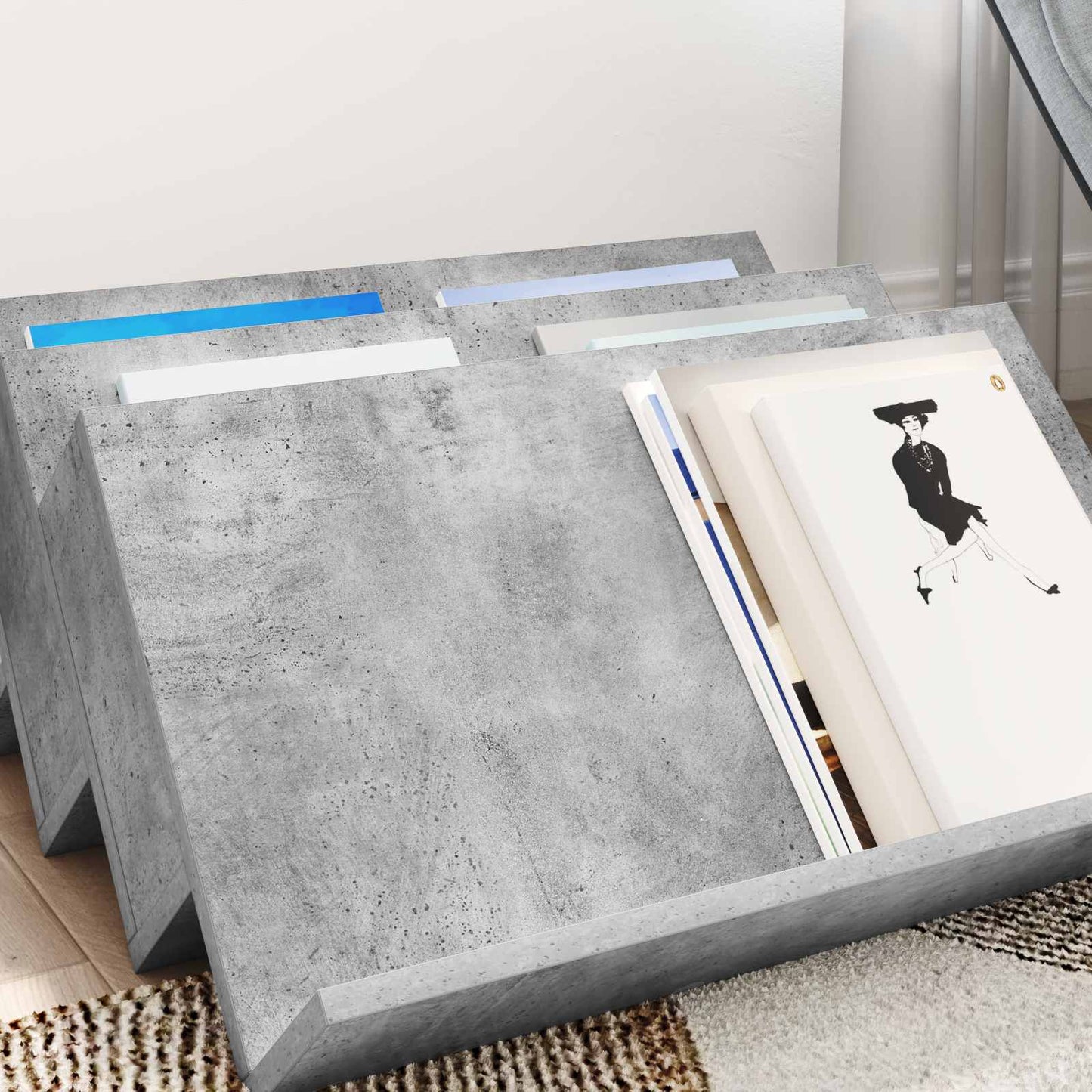 Magazin állvány Beton Szürke 65 x 53 x 28,5 cm Szerelt Fa