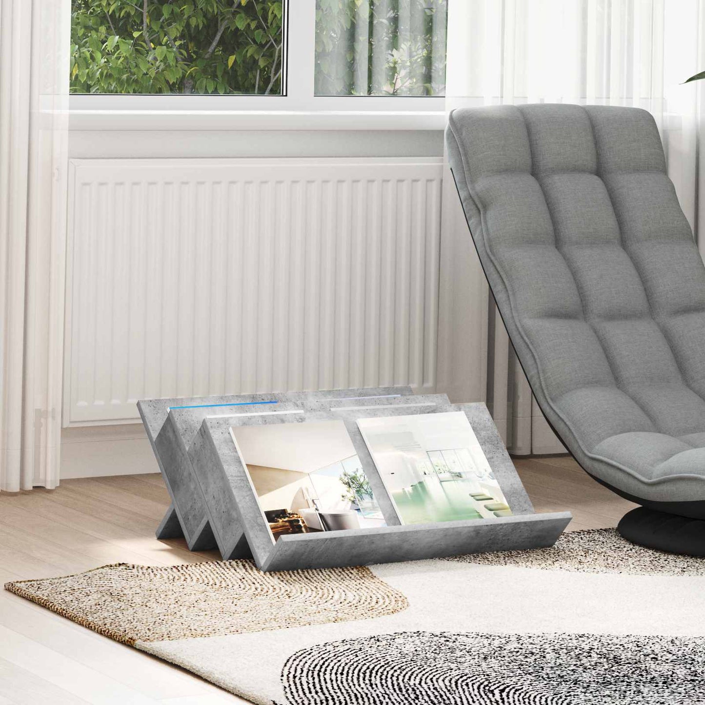 Magazin állvány Beton Szürke 65 x 53 x 28,5 cm Szerelt Fa