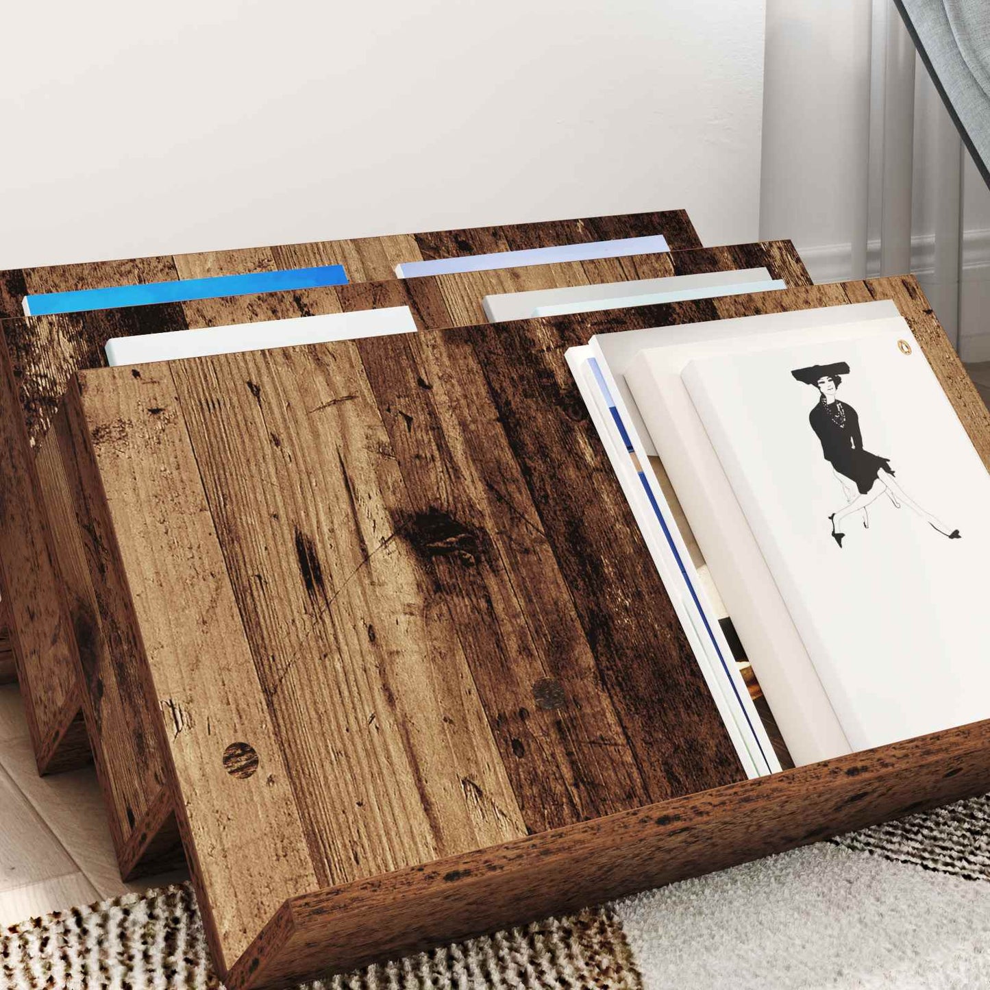 Magazin állvány polcokkal Öreg fa 65 x 53 x 28,5 cm Szerelt Fa