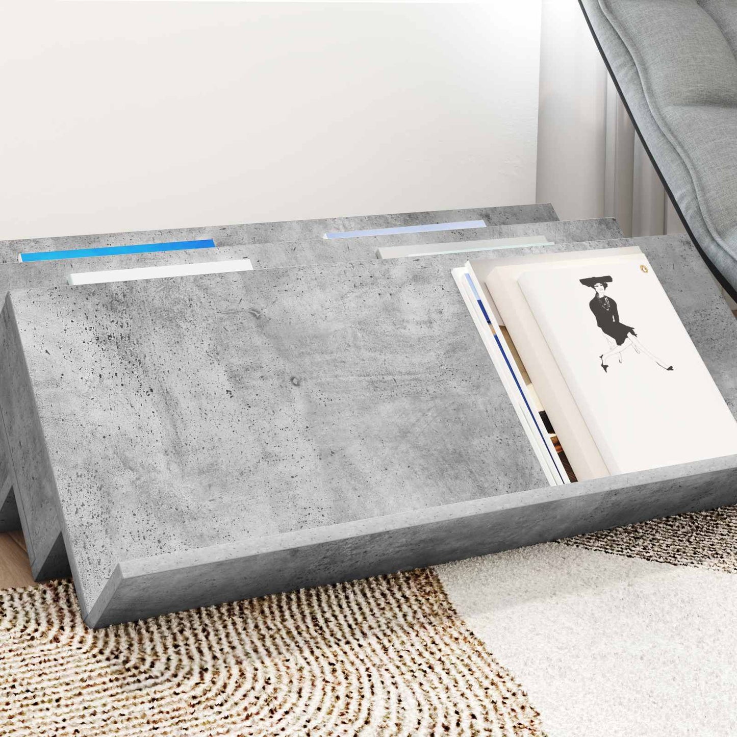 Magazin állvány Beton Szürke 90 x 53 x 28,5 cm Szerelt Fa