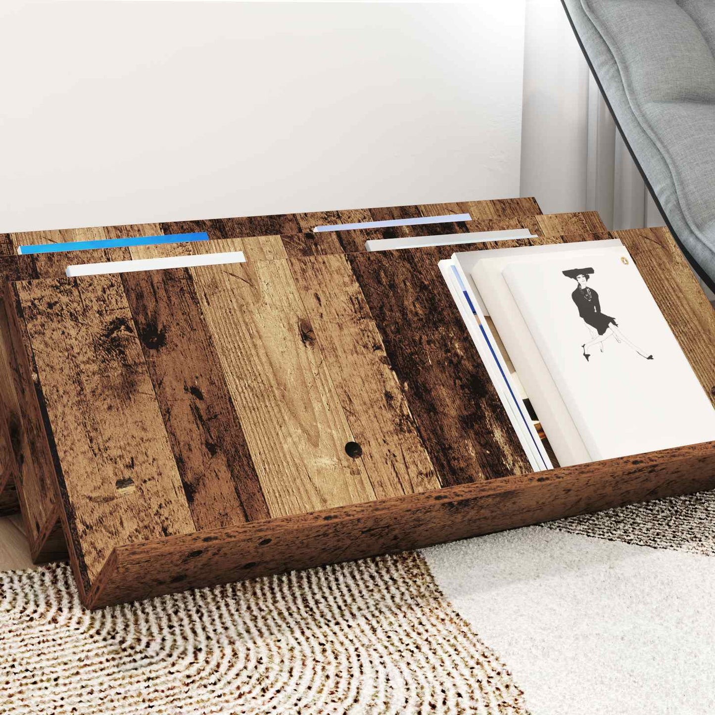 Magazin állvány polcokkal Öreg fa 90 x 53 x 28,5 cm Szerelt Fa