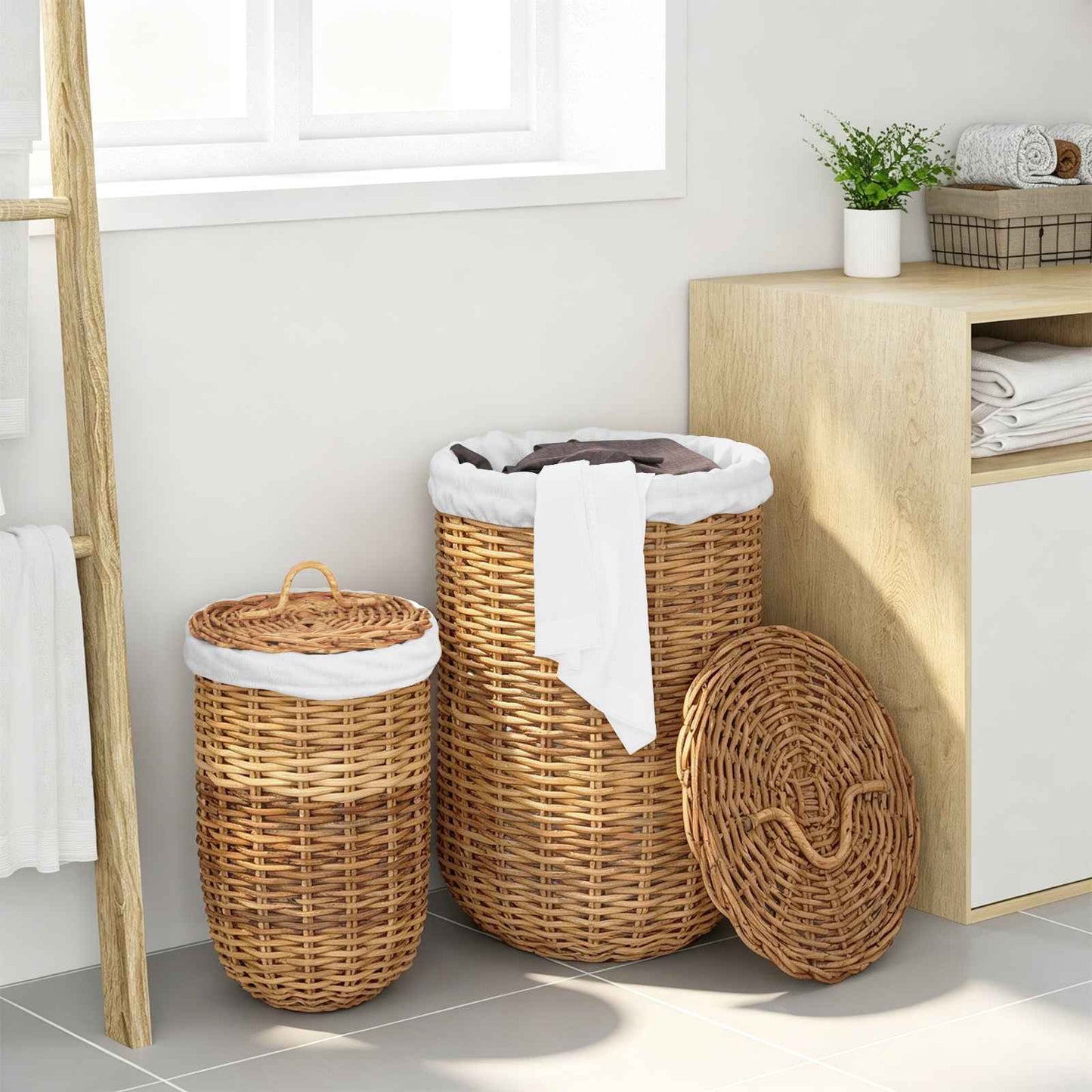 Fedeles mosókosár 2 pcs Természetes Barna Kubu rattán