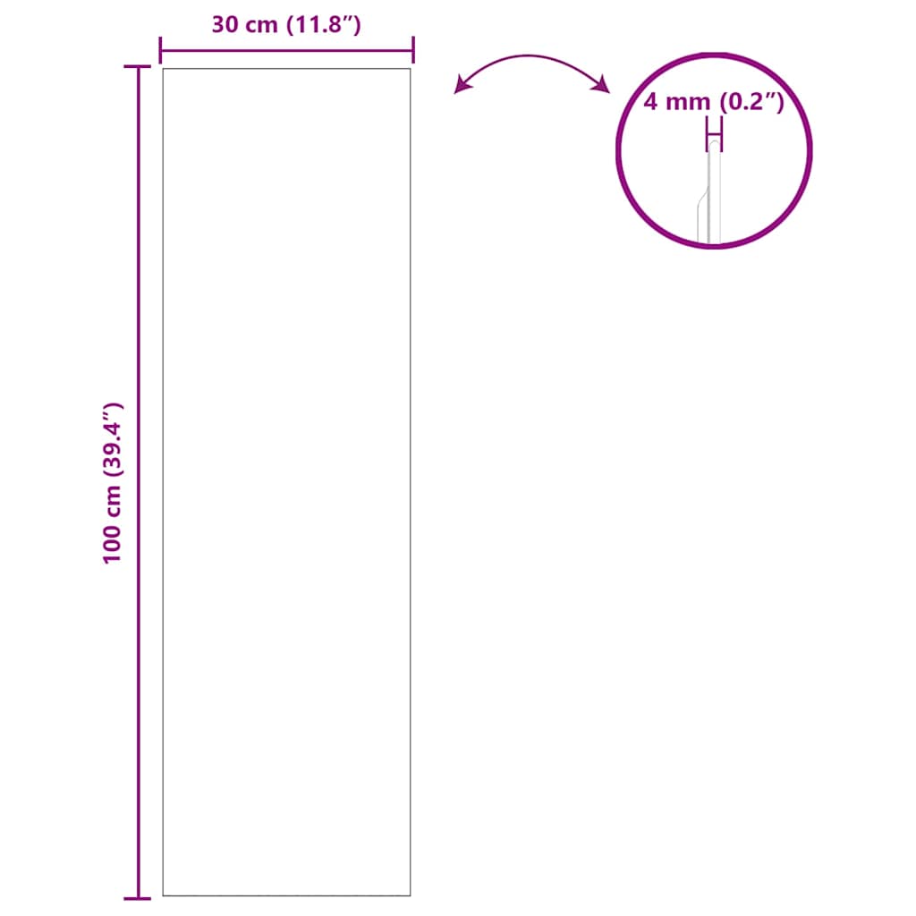 Fali tükör Négyszögletes 30 x 100 cm edzett üveg
