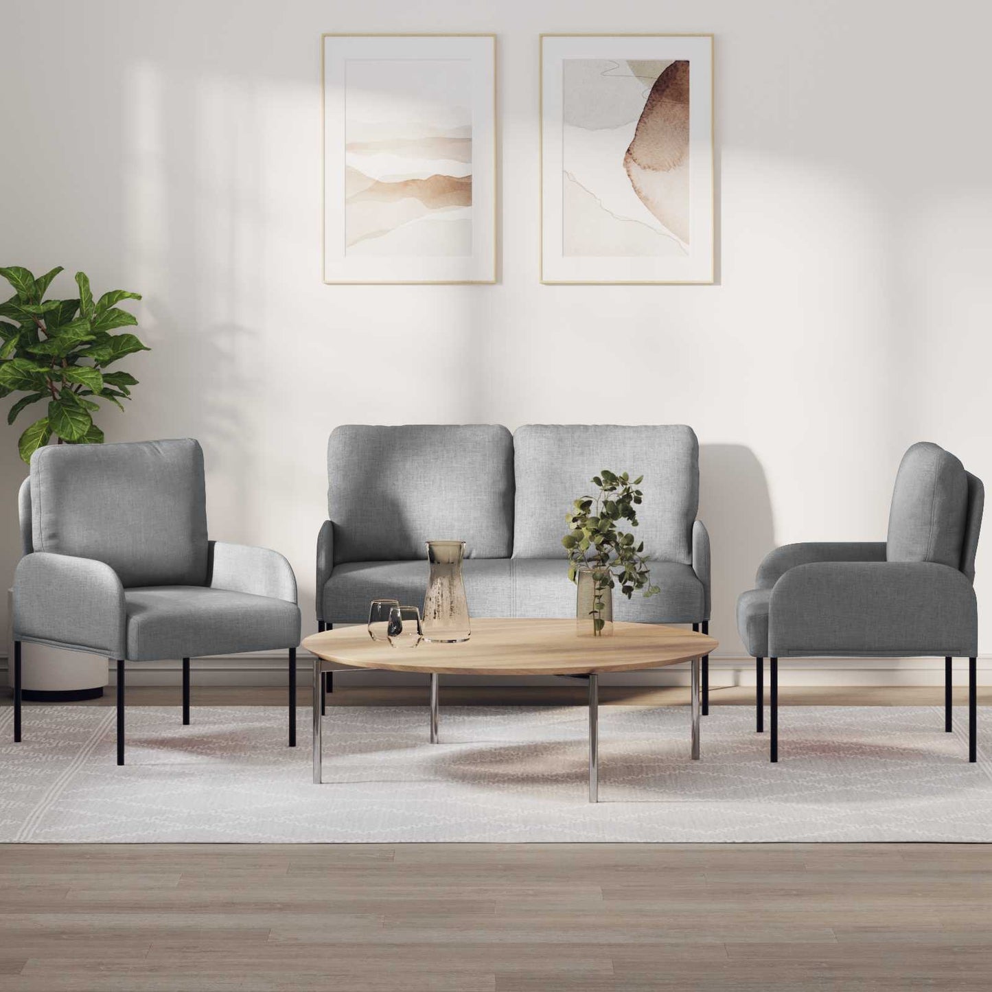 Ülőgarnitúrák 3 pcs Világosszürke 115 x 56 x 80 cm Furnér