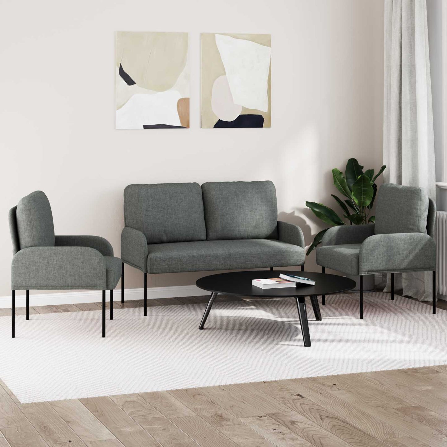 Ülőgarnitúrák 3 pcs Sötétszürke 115 x 56 x 80 cm Furnér