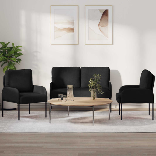 Ülőgarnitúrák párnával 3 pcs Fekete 115 x 56 x 80 cm Furnér