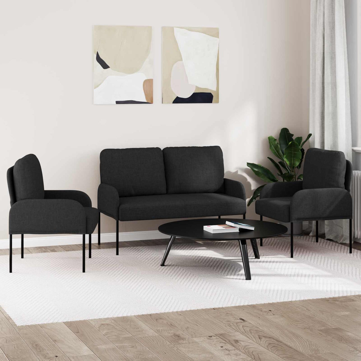 Ülőgarnitúrák párnával 3 pcs Fekete 115 x 56 x 80 cm Furnér