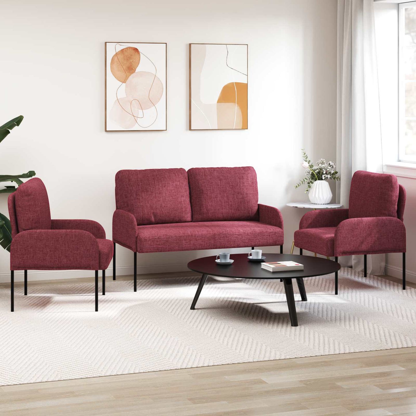 Ülőgarnitúrák párnával 3 pcs Bordó 115 x 56 x 80 cm Furnér