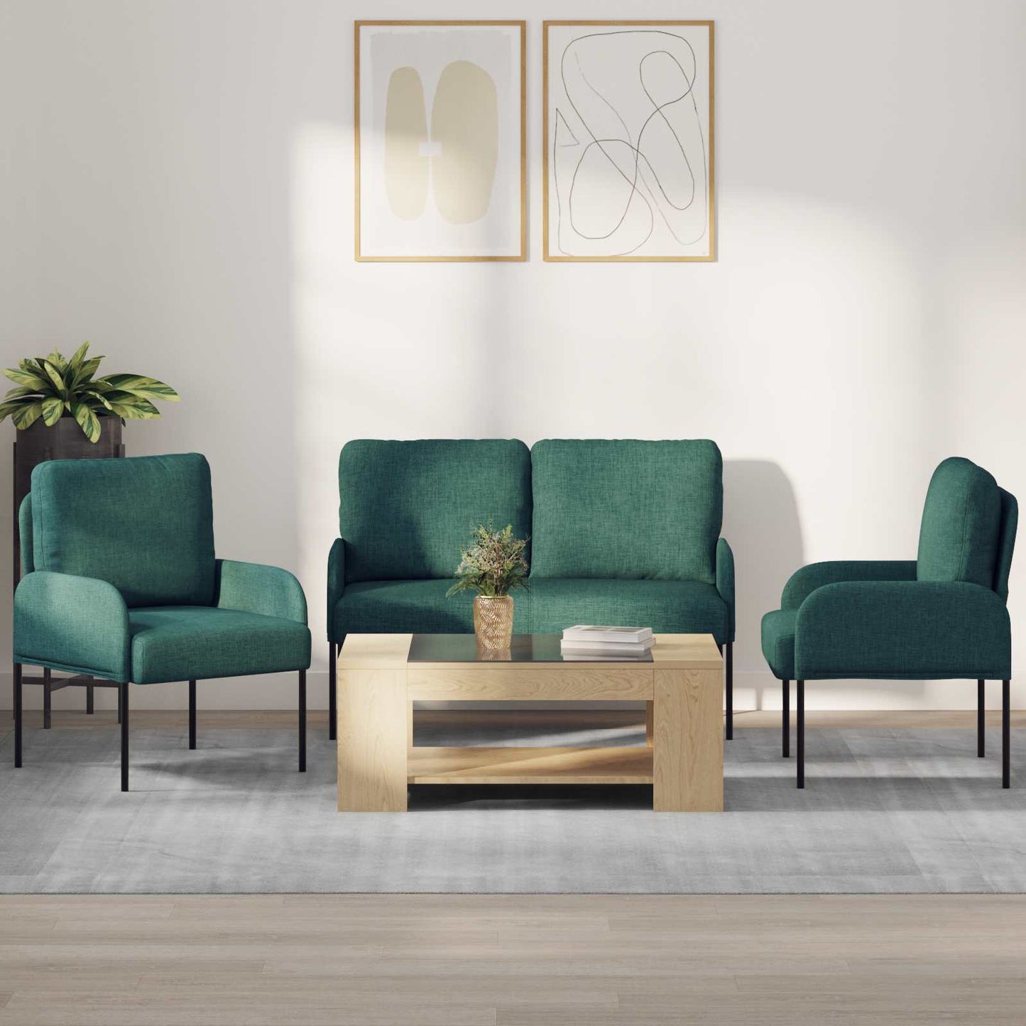 Ülőgarnitúrák párnával 3 pcs Sötétzöld 115 x 56 x 80 cm Furnér