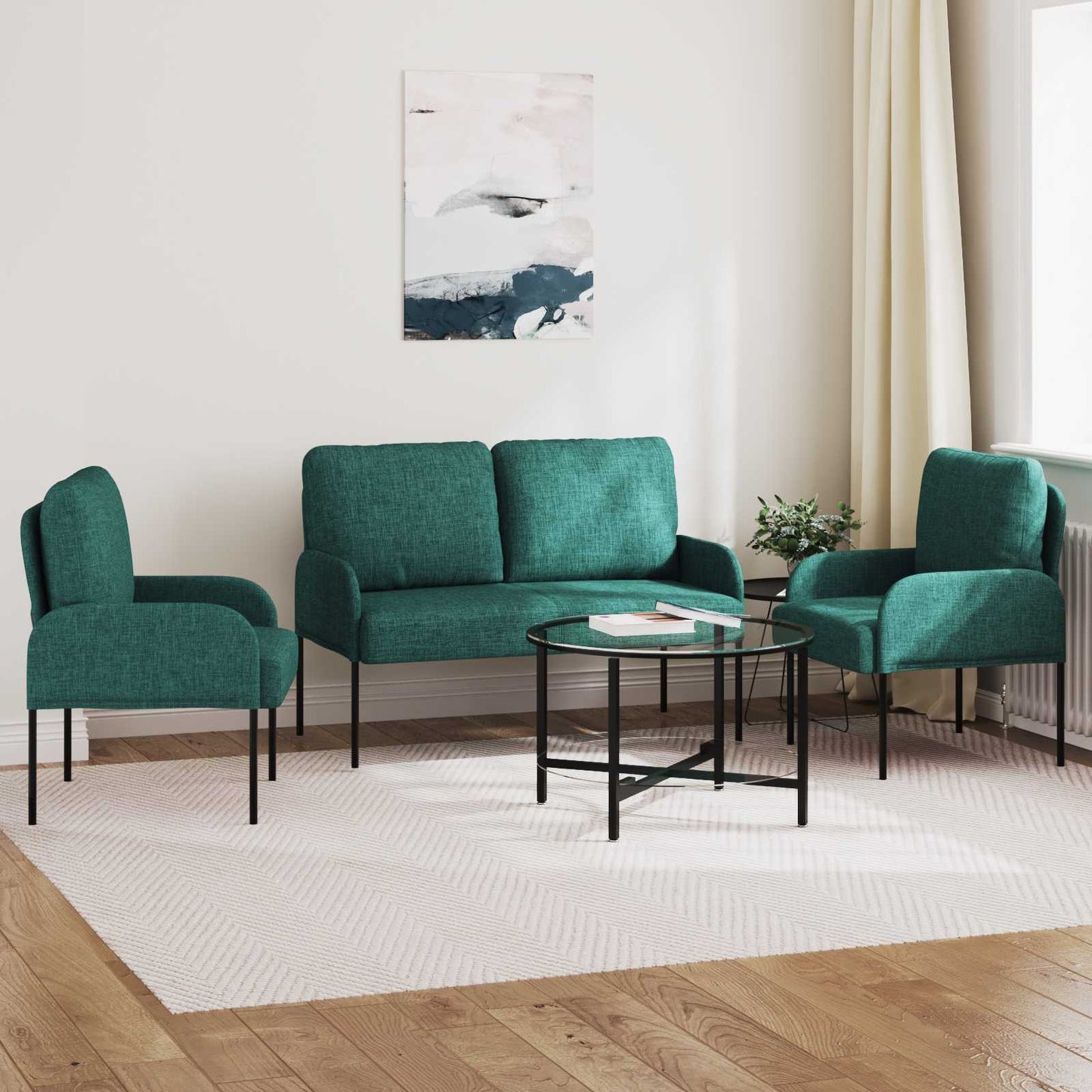 Ülőgarnitúrák párnával 3 pcs Sötétzöld 115 x 56 x 80 cm Furnér