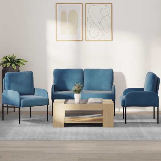 Ülőgarnitúrák párnával 3 pcs Kék 115 x 56 x 80 cm Furnér