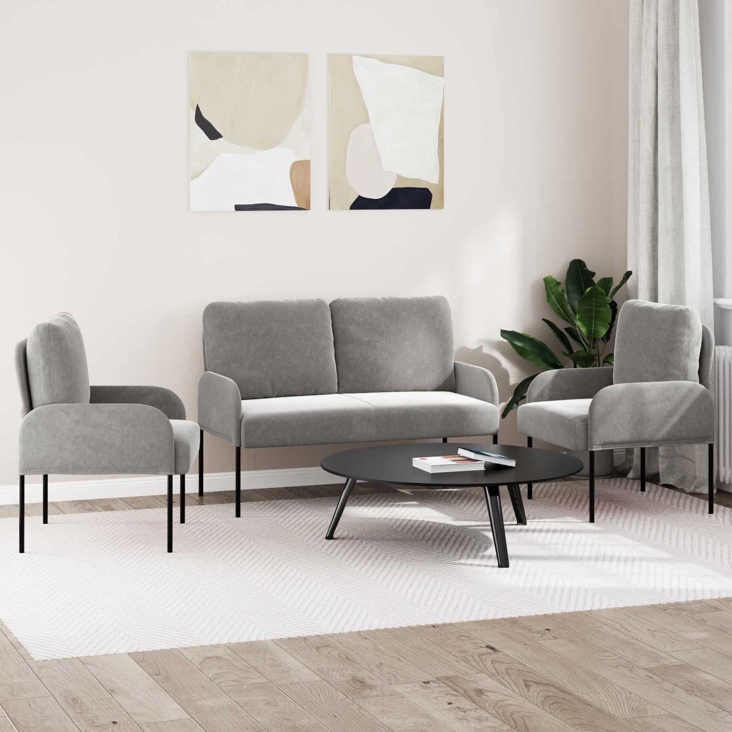 Ülőgarnitúrák 3 pcs Világosszürke 115 x 56 x 80 cm Furnér