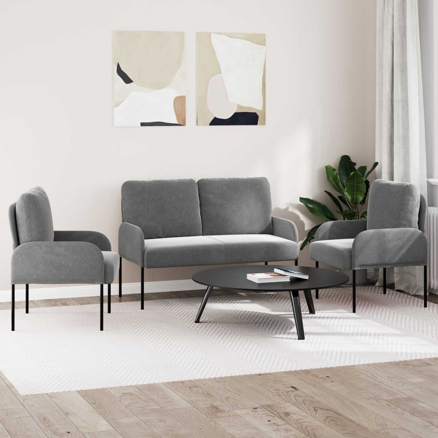 Ülőgarnitúrák 3 pcs Sötétszürke 115 x 56 x 80 cm Furnér