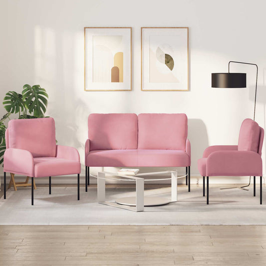 Ülőgarnitúrák párnával 3 pcs Rózsaszín 115 x 56 x 80 cm Furnér