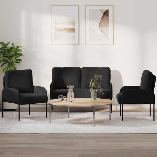 Ülőgarnitúrák párnával 3 pcs Fekete 115 x 56 x 80 cm Furnér