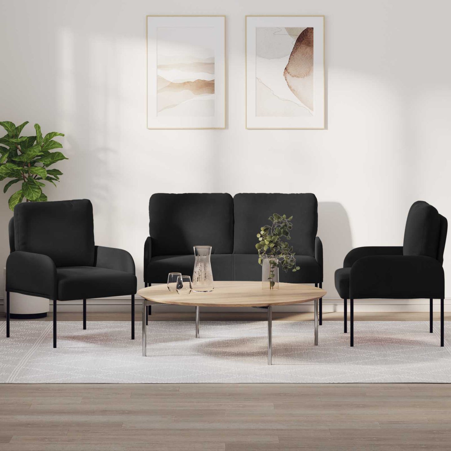 Ülőgarnitúrák párnával 3 pcs Fekete 115 x 56 x 80 cm Furnér