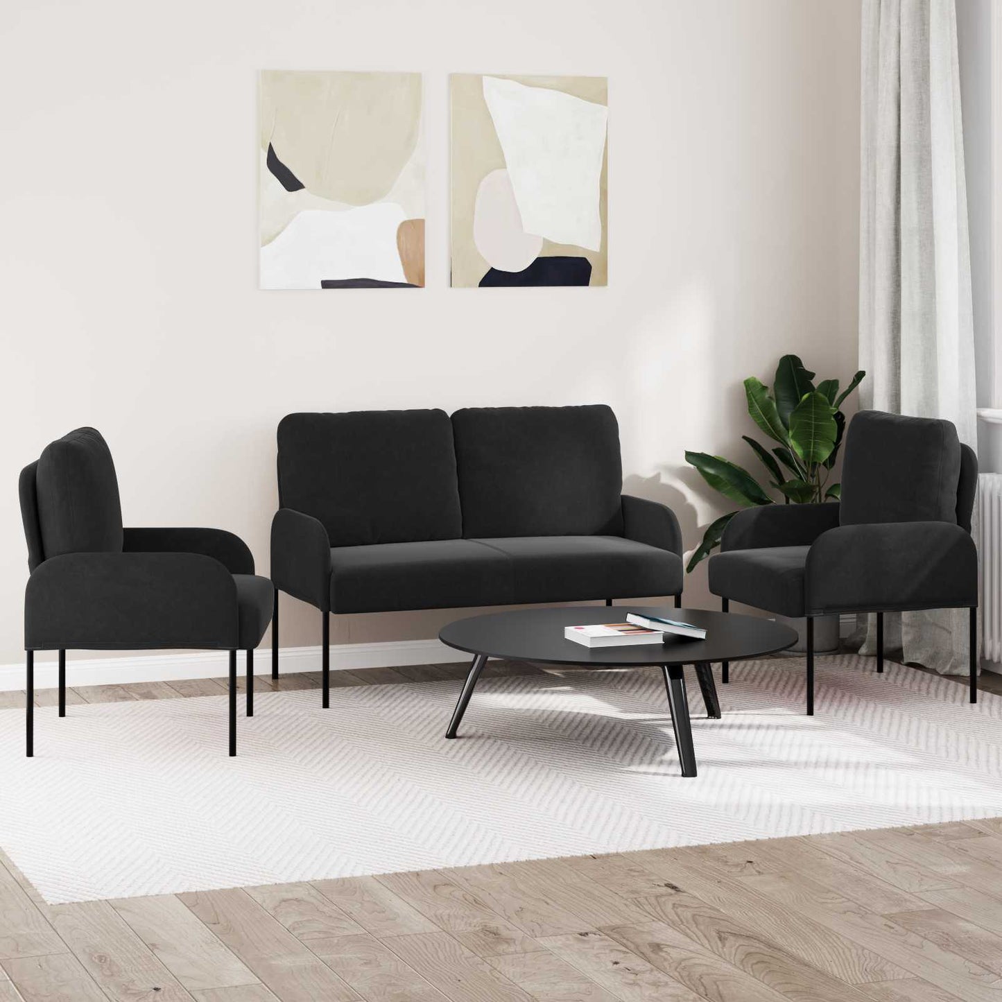 Ülőgarnitúrák párnával 3 pcs Fekete 115 x 56 x 80 cm Furnér