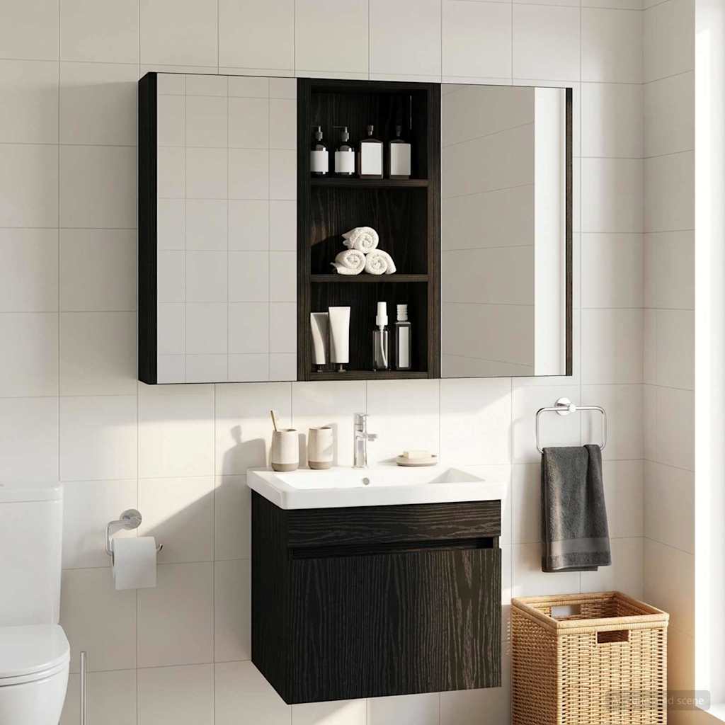 Fürdőszobai faliszekrény polcokkal Fekete Tölgy 30 x 14 x 70 cm