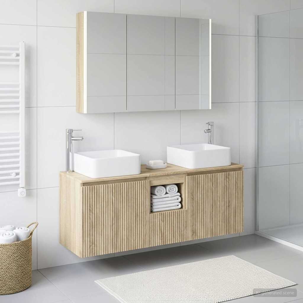 Fürdőszobai Szekrény Szett 4 db Sonoma Tölgy Szerelt Fa