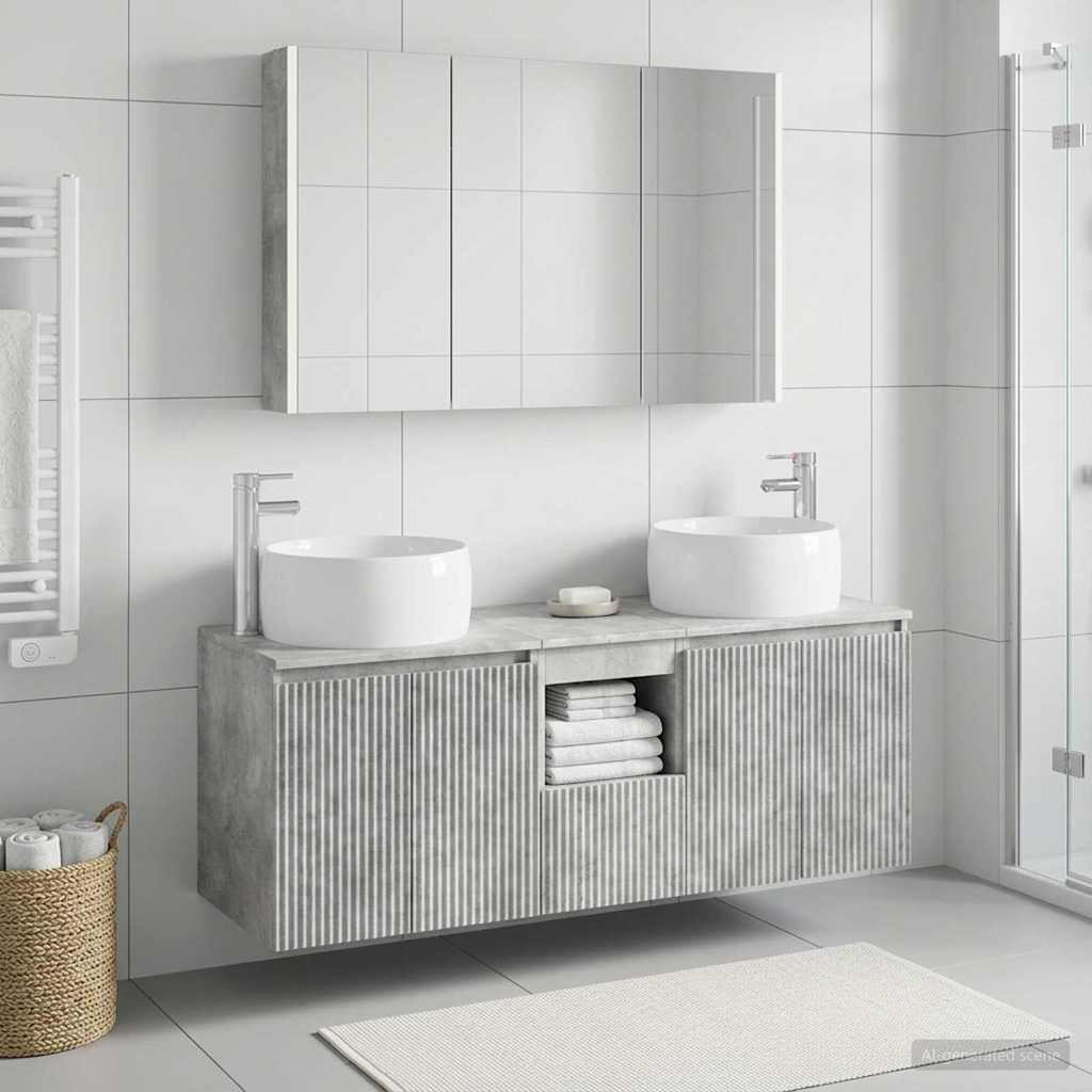 Fürdőszobai Szekrény Szett 4 db Betonszürke Szerelt Fa