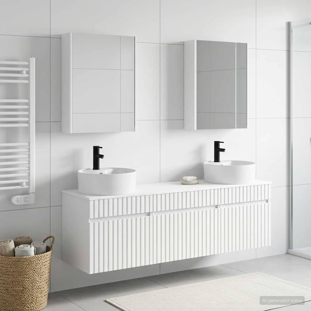 Fürdőszobai Szekrény Szett 5 db Fehér Szerelt Fa