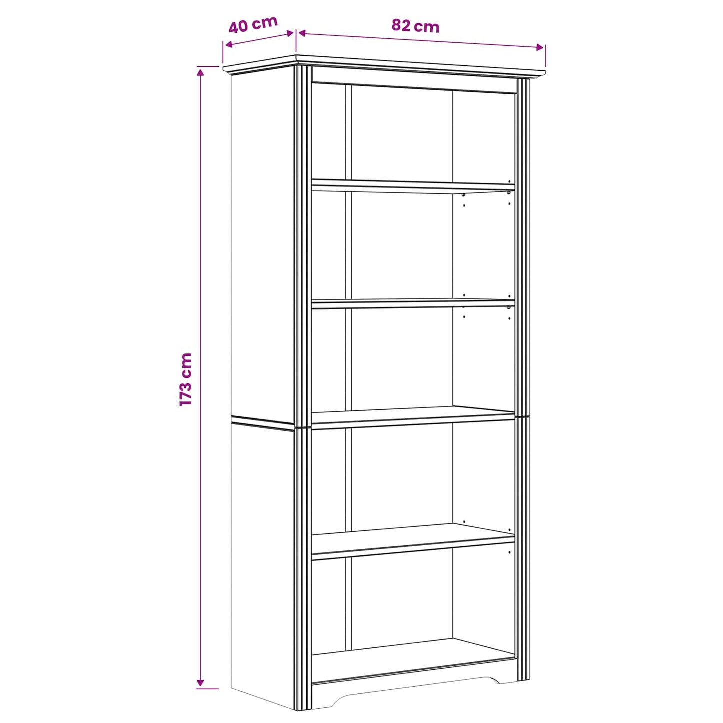 Könyvszekrény BODO 5 szintes 82 x 40 x 173 cm Szerelt Fa