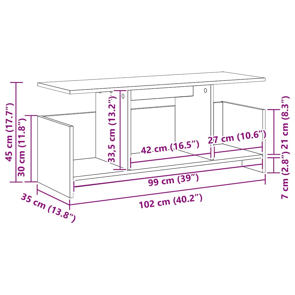 TV állvány 102 x 35 x 45 cm Öreg fa Szerelt Fa
