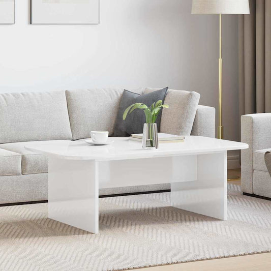 Dohányzóasztal Magas Fényű Fehér 93 x 53 x 33 cm Faanyag