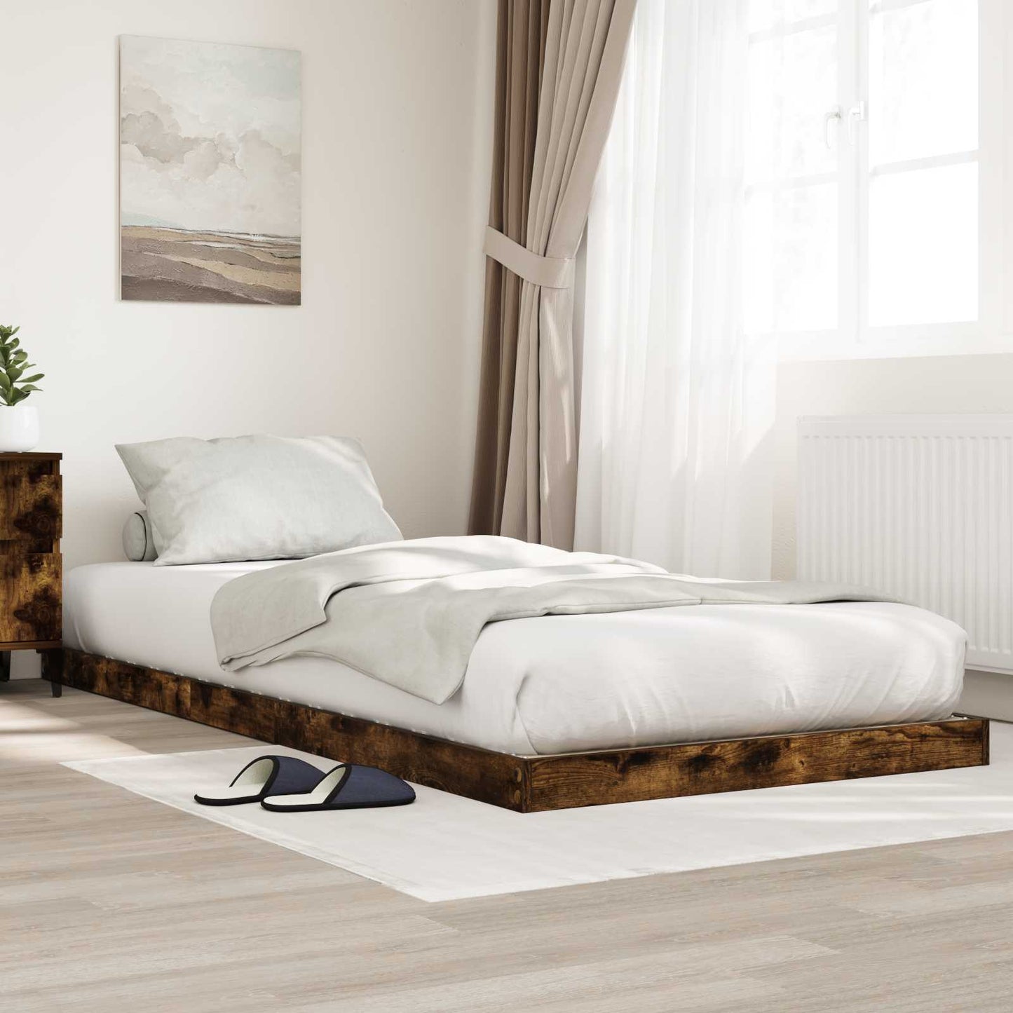 Földi ágykeret Füstölt tölgy 90 x 190 cm Szerelt Fa