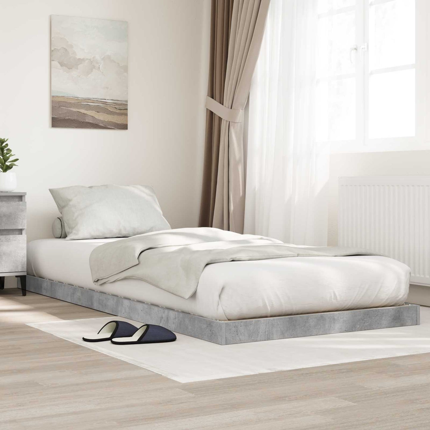Földi ágykeret Beton Szürke 90 x 200 cm Szerelt Fa
