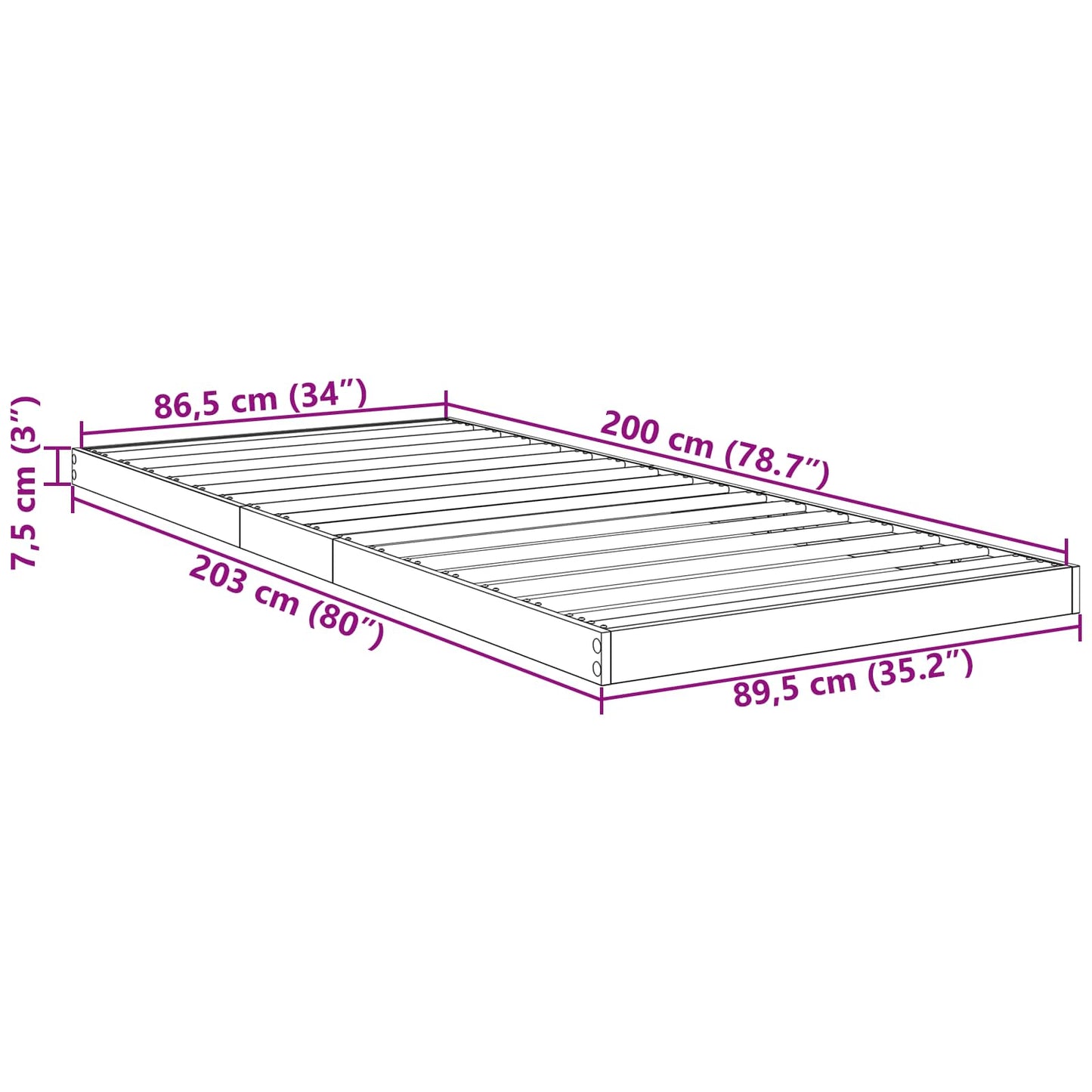 Földi ágykeret Beton Szürke 90 x 200 cm Szerelt Fa