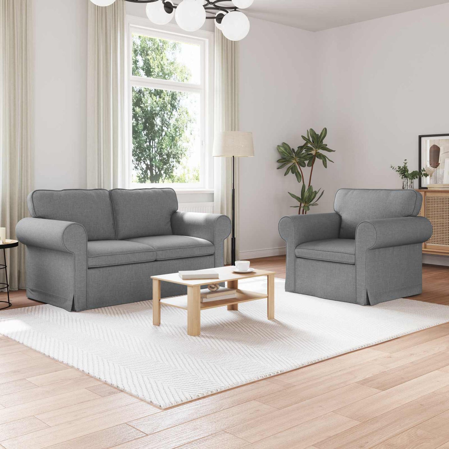 Kanapé Szett 2 pcs Világosszürke 155 x 82 x 80 cm szövet