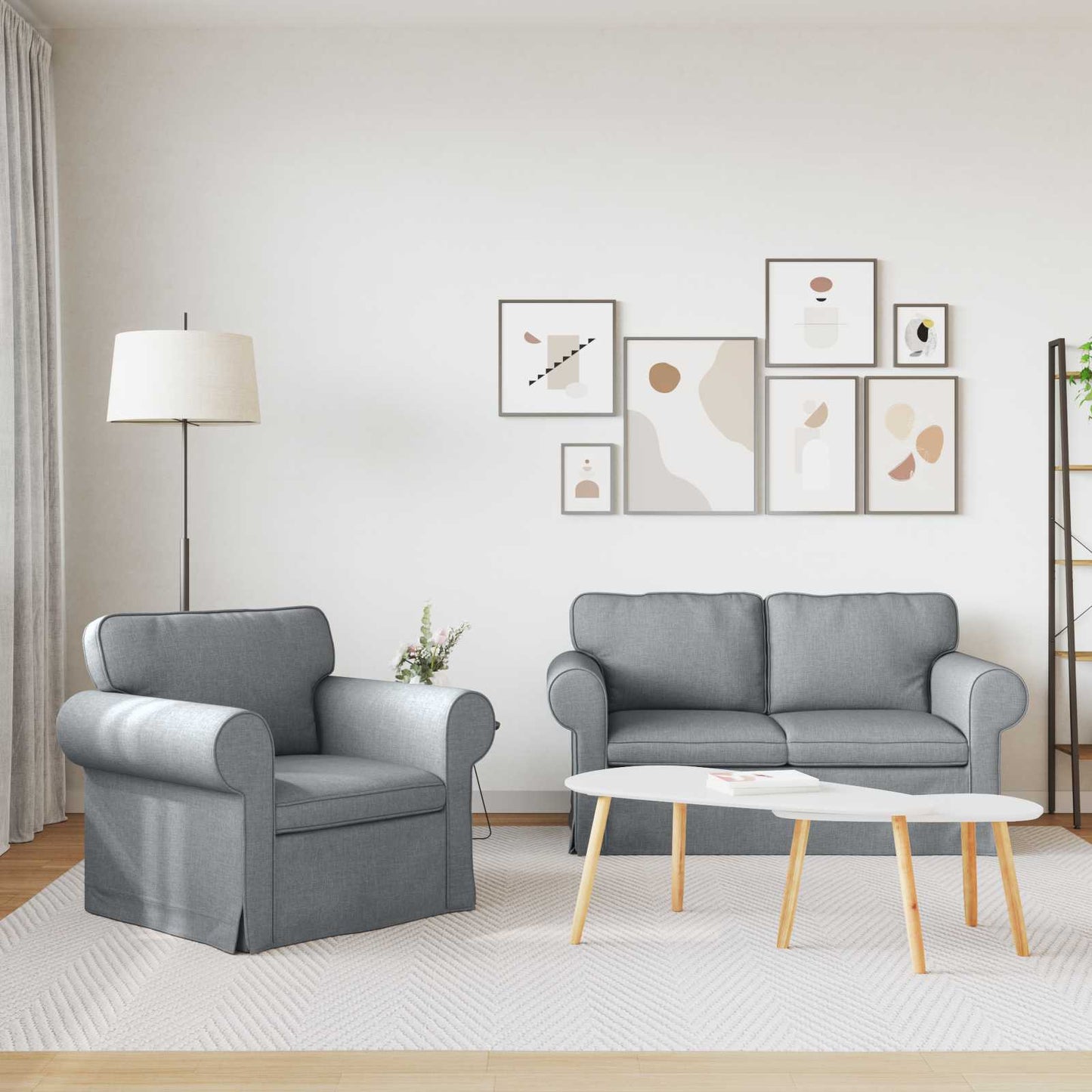 Kanapé Szett 2 pcs Világosszürke 155 x 82 x 80 cm szövet