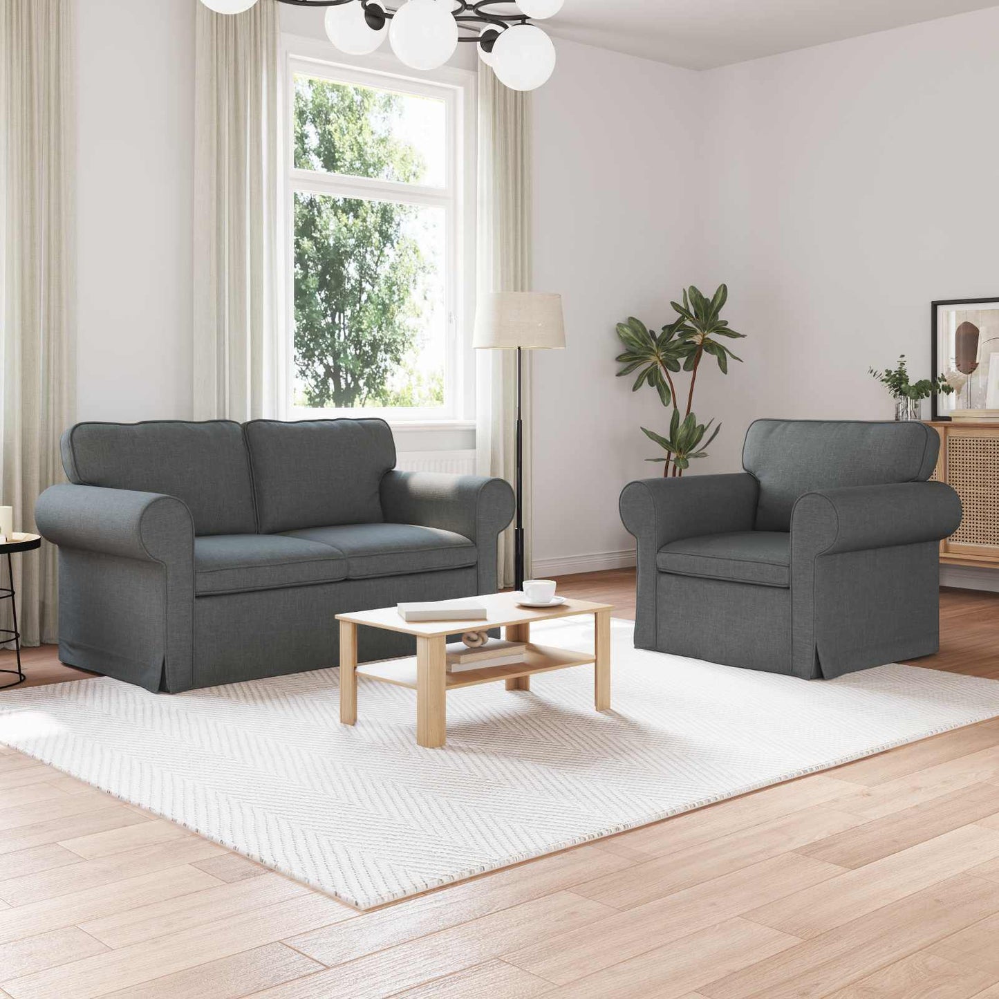 Kanapé Szett 2 pcs Sötétszürke 155 x 82 x 80 cm szövet